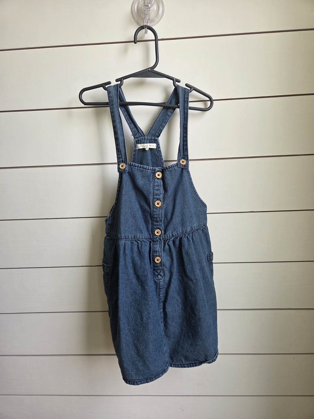 Copper Key Dark Blue Denim Pinafore Dress for Kids